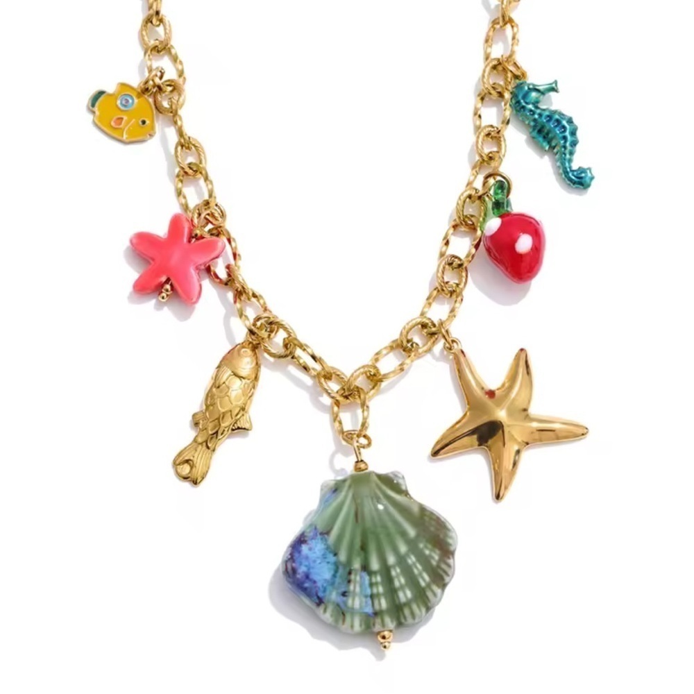 Golden Ocean Charm 18K Gold Stainless Steel Waterproof Necklace